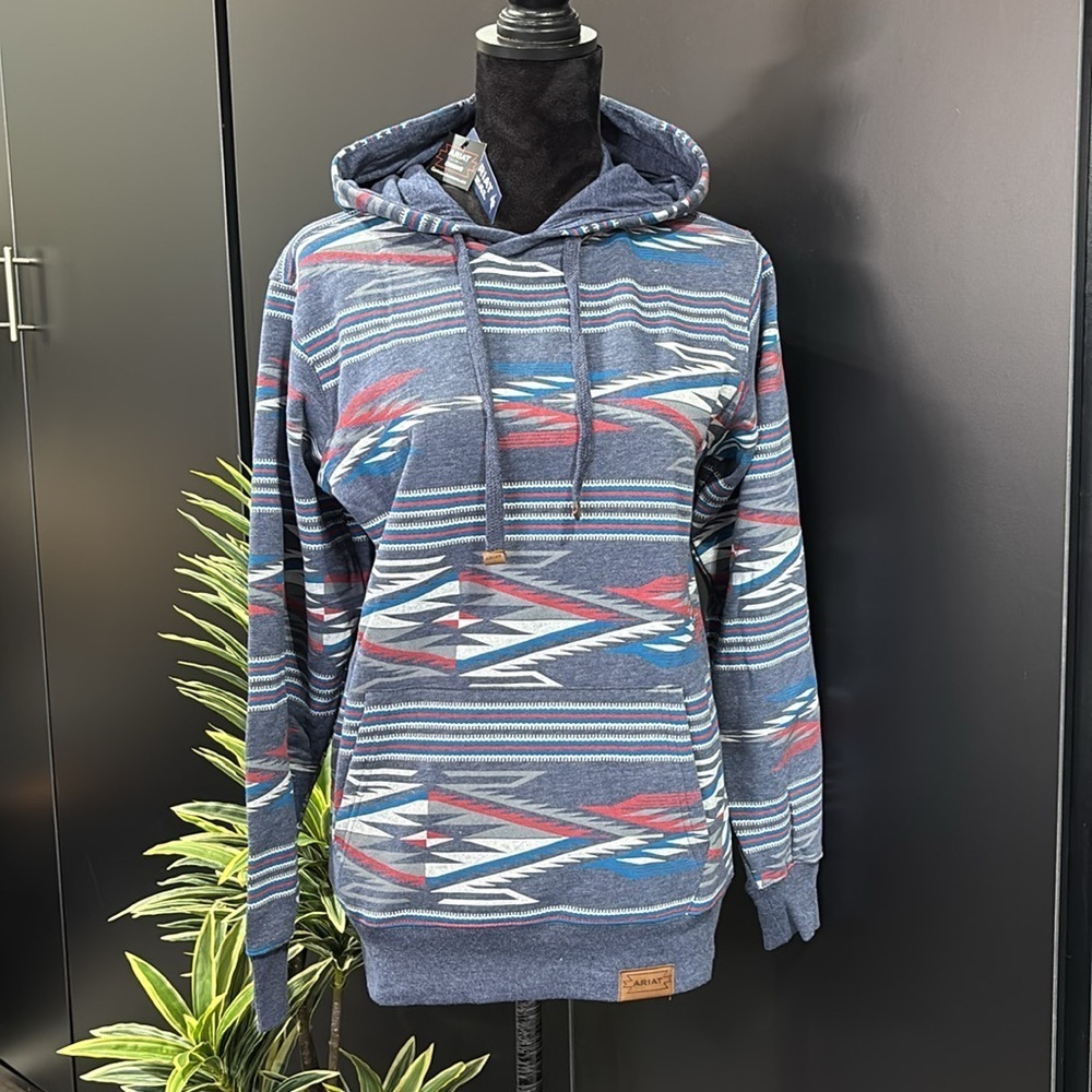 Ariat REAL Chimayo Print Pullover Hoodie,pouch pocket,ribbed cuffs/hem,fleece